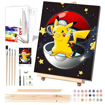 Cartoon Paint by Numbers Kit for Kids with Framed Canvas - with Wooden Easel, Easy Kids Paint by Number Kits Age 8-12, DIY Acrylic Oil Painting Kits with 4 Wooden Brushes Nice Gift Box (12x16 inch) - color: DKMT0191
