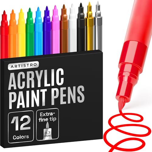 ARTISTRO 12 Regular Paint Pens for Glass Marking, Rock Painting, Ceramic, Wood, Fabric, Scrapbooking, DIY Craft Making, Coloring - Acrylic Paint Markers Extra-Fine Tip 0.7mm - color: Multicolor, style: Extra Fine