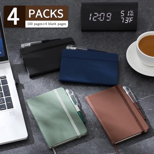 NETANY 4 Pack Pocket Notebook Small Notebook, A6 Mini Leather Hardcover Journal, 3.7" X 5.7", 416 Pages Note Pads, Black, Green, Brown, Blue - color: Green, Blue, Black, Grown