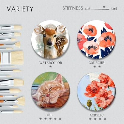 ARTIFY 15-Piece Professional Oil Paint Brush Set - Natural Hog Bristle, No-Shedding, Handcrafted by Masters for Oil/Acrylic/Gouache/Watercolor Painting (Includes Carrying Case) - color: Wood Color
