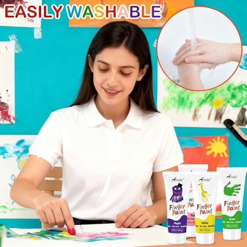AROIC 8PCS Washable Finger Paint, Non-Toxic Finger Paints 8Colors(1.05fl oz), Art Supplies Painting Supplies Gifts, Hand Paint DIY Crafts for Children Age 13+ and Adults - color: 8 colors (1.05oz)