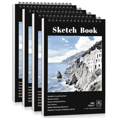 4 Pack Small Sketch Books, 5.5 x 8.5 Inch Mini Sketchbook, 68lb/100gsm Spiral Bound Small Sketch Pad, Acid Free Art Supplies Drawing Painting Sketchbook for Beginners, Artists (Black) - color: Black, size: 5.5 × 8.5Inch（4 Pack）