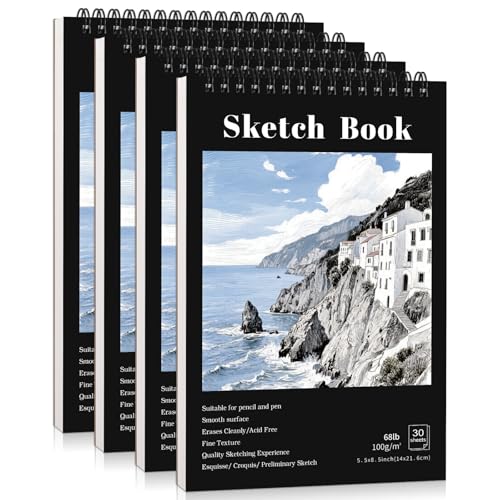 4 Pack Small Sketch Books, 5.5 x 8.5 Inch Mini Sketchbook, 68lb/100gsm Spiral Bound Small Sketch Pad, Acid Free Art Supplies Drawing Painting Sketchbook for Beginners, Artists (Black) - color: Black, size: 5.5 × 8.5Inch（4 Pack）