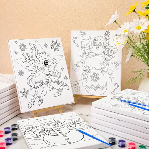 Sherr 15 Set Pre Drawn Painting Canvas for Adults 8 x 10 Inch Pre Painted Canvas Sip and Paint Party Favors Kit for Adults Paint Party(Christmas Style) - style: Christmas Style