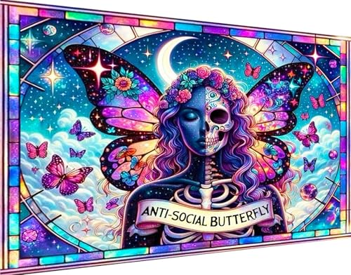 igoodom Large Diamond Painting Kit for Adults, Skull Large Diamond Art Kit, DIY Full Drill Round Big Halloween Diamond Painting Gem Art for Home Wall Decor Gift 27.5 X 15.7inch - color: MZ0775