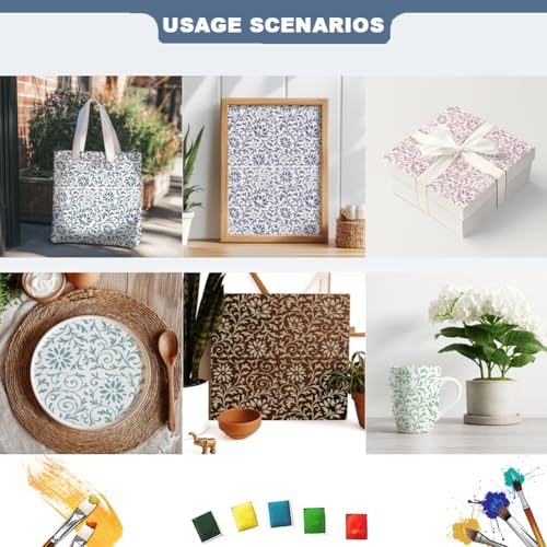 2 Sheets Flower Background Silk Screen Stencil, European Floral Painting Stencils Templates Reusable Self-Adhesive Silk Screen Printing for Wall Border Wood Fabric Home Craft Decor - style: European Floral