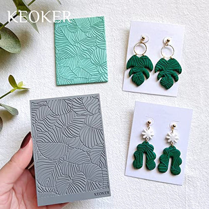 Keoker Polymer Clay Texture Sheets, Clay Texture Mat for Making Earrings Jewerly, Polymer Clay Earrings Tools (Leaf A) - color: Leaf A