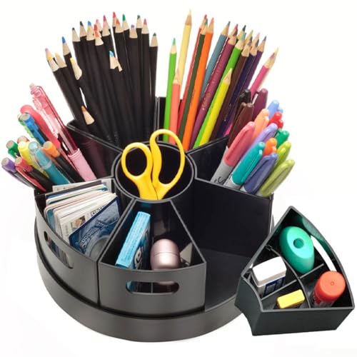 Black Rotating Desk Organizer Lazy Susan Caddies for Home School Office Supplies, Pens, Markers and Art Supplies for Classroom - color: Black