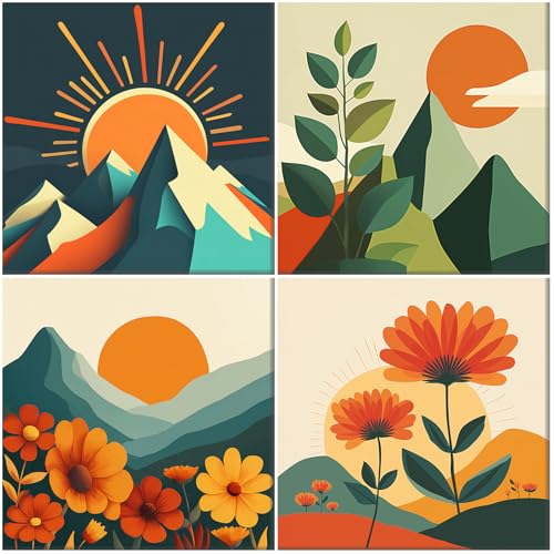 MAXBYE 4 Pack Paint by Numbers Kit for Kids Ages 8-12, Easy Sunset Landscape Paint by Number with Pre Drawn Canvas Boards, Easy Acrylic Arts and Crafts Oil Painting for Kids Home Wall Decor 8x8 in - color: BK4ZH054