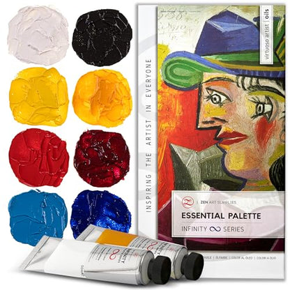 ZenART Professional Oil Paint Set - 8 x 50ml Leak-Proof Tubes - Non-Toxic, Creamy, Rich Pigmented Art Paints, Essential Primary Color Palette - Easy to Mix Lightfast Oil Paints for Artist & Beginners - color: Essential Palette (Primary Colors) – 8 × 1.7oz