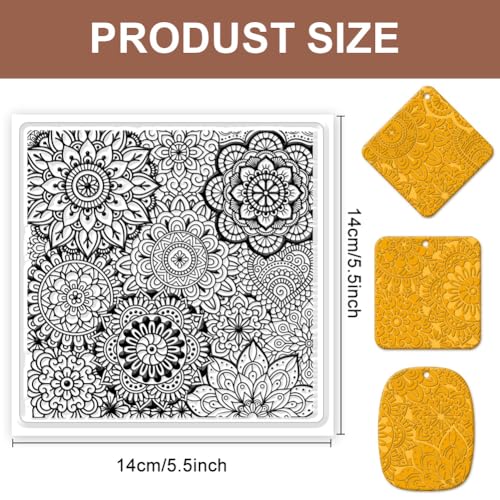 CHGCRAFT Polymer Clay Texture Sheets Mandala Pattern Clear Clay Silicone Texture Mat Flower Design for Making Earrings Jewelry, 5.5x5.5 Inch