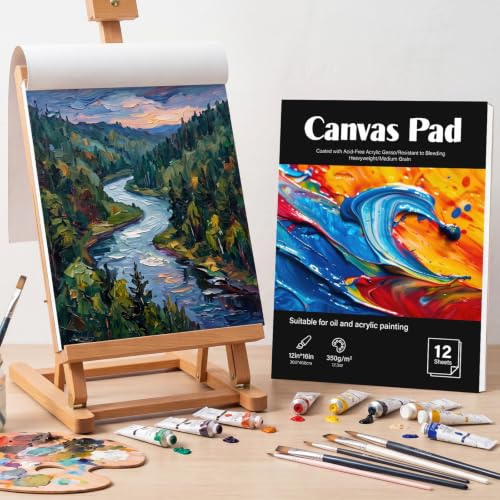 12 Sheets Canvas Paper Pad 12”x16”, 350 GSM Canvas Sheets Glue Bound Canvas Sketchbook for Adults and Students - Acrylic Painting, Oil Painting - size: 12”x16”