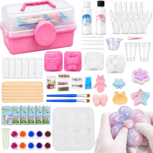 DIY Taba Squishy Making Kit,Taba Squishy Kit,1:1 AB Liquid Silicone with 6 Molds for Make Your Own Super Soft Squishies Maker, Christmas Birthday Party Favors for Kids Adults