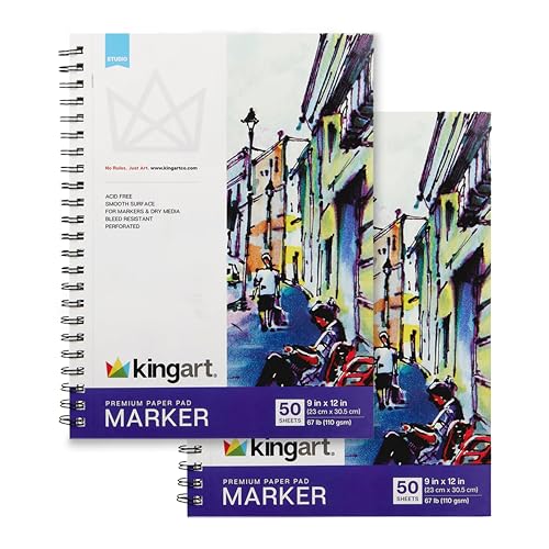 KINGART Marker Paper Pad Set – 9x12 Inch, 2-Pack – Acid-Free Smooth Surface Art Paper Pads for Illustrating, Sketching, and Design Work