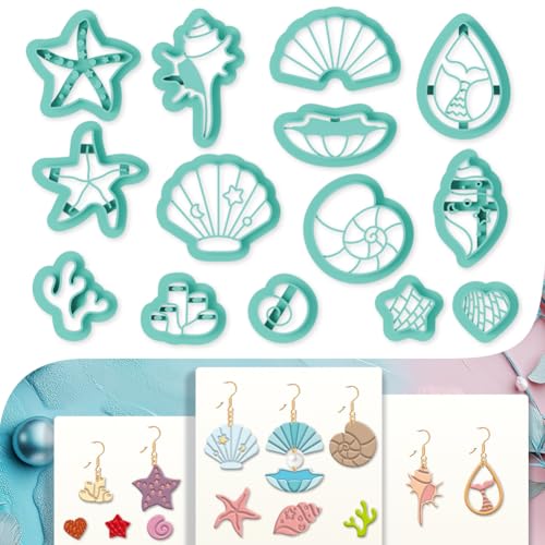 14Pcs Sea Shell Polymer Clay Earrings Cutters | For Adults DIY Jewelry for Earrings Making Birthday Party DIY Supplies, Ocean Theme, Plastic Material - style: Shell