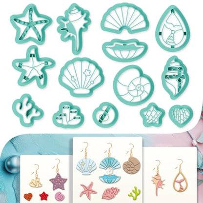 14Pcs Sea Shell Polymer Clay Earrings Cutters | For Adults DIY Jewelry for Earrings Making Birthday Party DIY Supplies, Ocean Theme, Plastic Material - style: Shell