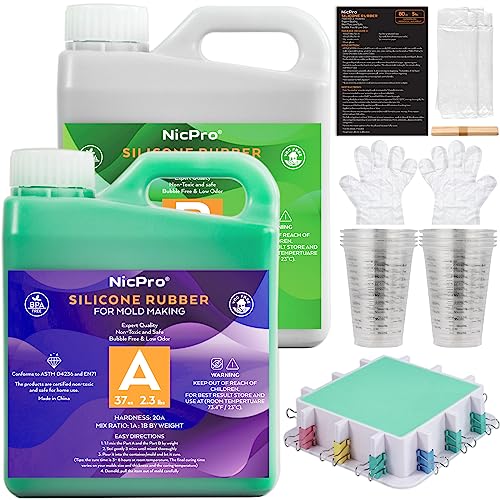 74oz Platinum Silicone Mold Making Kit with Molds Housing & Mixing Cups, 1:1 Ratio, 20A Medium Hardness, Non-Toxic Liquid Silicone Rubber for Resin, Jewelry, Craft Molds - size: 74oz