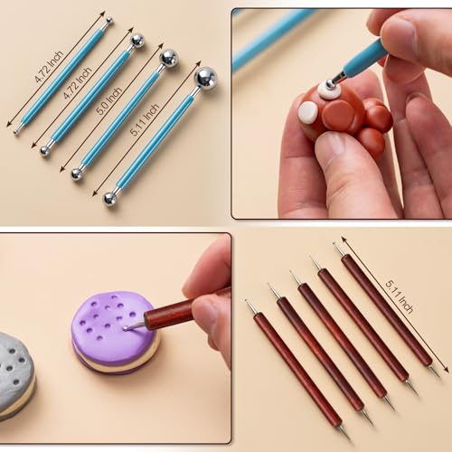 Amrules Clay Tools Kit, 27 PCS Red Pottery Tools, Practical Polymer Clay Sculpting Tools Kit, Air Dry Clay Tools Set for Adults, Pottery Craft, Dotting, Carving, Drawing, Molding, Modeling, Shaping - color: Red-27Pcs