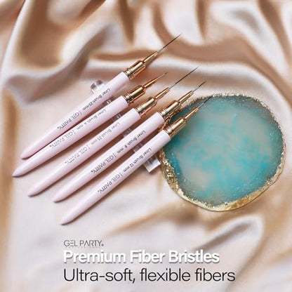 GELPARTY 7Pcs Light Pink Nail Art Brush Set - Professional Ultra-Fine Liner & Detail Brushes for Gel Polish & Acrylic Nails - Includes Turquoise Agate Palette & Holder - Manicure Tool Kit - color: Light Pink