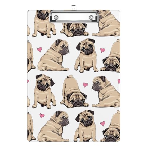Cute Pug Dog Clipboard Decorative Clip Board with Metal Clip A4 Standard Size 12.5" X 8.7" for Teacher Students Nurses Office - color: Cute Pug Dog