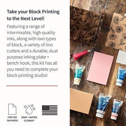 Speedball Deluxe Block Printing Kit - Includes Inks, Brayer, Bench Hook, Lino Handle and Cutters, Speedy-Carve Block, Mounted Linoleum Block (3472) - size: Deluxe Block Paper Kit