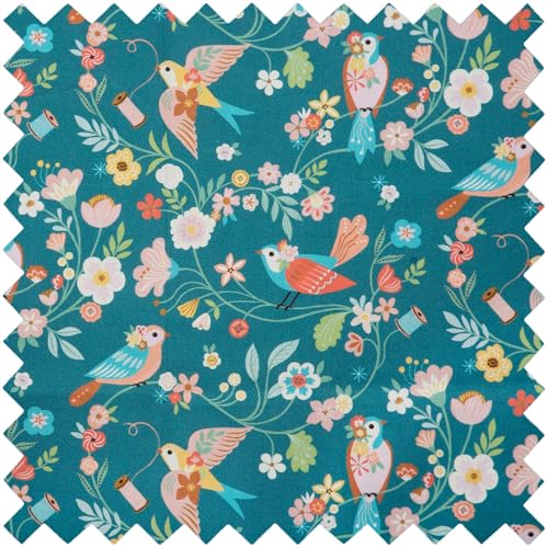 Hobby Gift Medium Sewing Box Organiser, Fabric Covered Storage Box with Handle, Internal Tray, Pin Cushion and Pocket for Sewing, Quilting and Knitting Supplies - color: Birds
