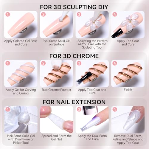 Makartt Pearl White 3D Gel Nail Art: Solid Builder 3D Sculpting Nail Gel Non-sticky for Molding Extension Shaping Sculpting Nail Strengthen Hard Gels UV/LED Lamp Required 15ml - color: Pearl White