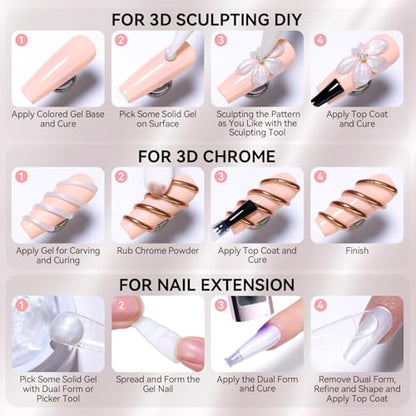 Makartt Pearl White 3D Gel Nail Art: Solid Builder 3D Sculpting Nail Gel Non-sticky for Molding Extension Shaping Sculpting Nail Strengthen Hard Gels UV/LED Lamp Required 15ml - color: Pearl White