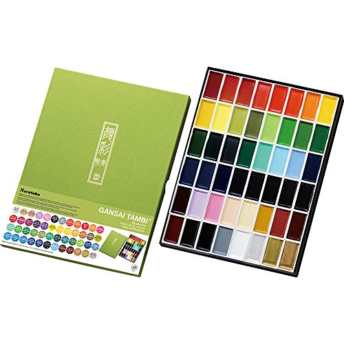 Kuretake GANSAI TAMBI Watercolor Paint Set, 48 Colors, Professional-quality for artists and crafters, for kids, adult, Made in Japan - style: 48 Color Set