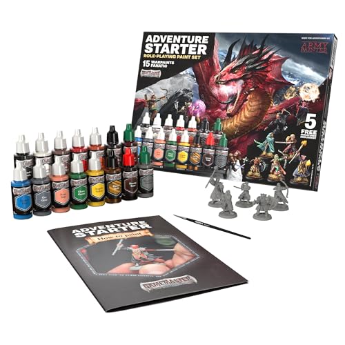 The Army Painter, GameMaster: Adventure Starter Role-playing Paint Set, 15 x 18ml Warpaints Fanatic Acrylic paints, incl. a Brush-On Primer, 5 FREE Miniatures & 1 Brush - For Warhammer & Dnd - color: Adventure Starter Paint Set