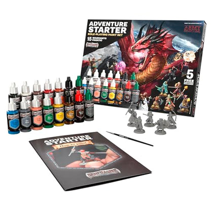 The Army Painter, GameMaster: Adventure Starter Role-playing Paint Set, 15 x 18ml Warpaints Fanatic Acrylic paints, incl. a Brush-On Primer, 5 FREE Miniatures & 1 Brush - For Warhammer & Dnd - color: Adventure Starter Paint Set