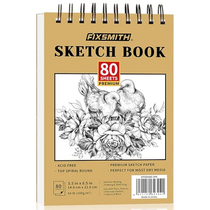 FIXSMITH 5.5"X8.5" Sketch Book | 80 Sheets (68 lb/100gsm) Sketchbook | Top Spiral Bound Artist Sketch Pad | Acid Free Drawing Pad | Ideal for Kids, Beginners, Artists & Painters | Bright White - color: Tan, size: 5.5"x8.5"-1 Pack