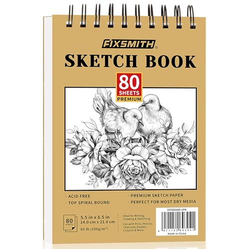 FIXSMITH 5.5"X8.5" Sketch Book | 80 Sheets (68 lb/100gsm) Sketchbook | Top Spiral Bound Artist Sketch Pad | Acid Free Drawing Pad | Ideal for Kids, Beginners, Artists & Painters | Bright White - color: Tan, size: 5.5"x8.5"-1 Pack