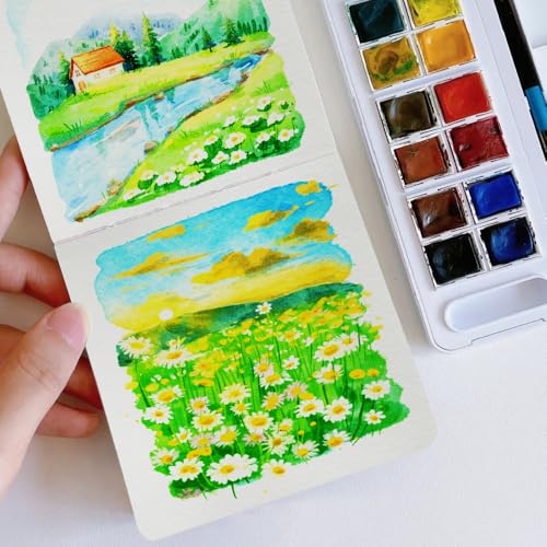 Watercolor Paper Sketchbook,3.9x3.9 Inch Mini Mixed Media Notebook,140lb/300gsm Artist Heavyweight Paper,30 Sheets Small Travel Drawing Journal for Adults,Painting,Watercolors,Art Supplies,Dark Green - color: 3.9x3.9 inch-300gsm-fine dark green