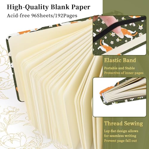 Square 4.8x4.8 inches 80gsm 96sheets/192 Pages Notebooks Blank Sketchbooks Travel Journal Pocket Hardcover Paint Writing Diary Memo Planner Cloth Cover. Lying Cat - color: Cloth Cover-4.8x4.8in-Lying Cat