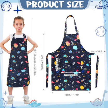 2 Pack Kids Apron, Cute Cooking Aprons, Waterproof Art Apron with Pockets, Toddler Painting Artist Apron Adjustable - color: Space and Dinosaurs, size: 45*62cm