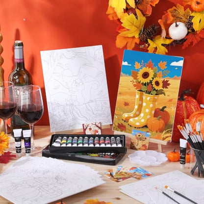 Sherr 12 Pcs Pre Drawn Canvas Pre Printed Canvas for Adults Sip and Paint Party Canvases Painting Kit for Summer Easter Mother's Day Party Favor(Autumn Harvest,8 x 10 Inch) - size: 8 x 10 Inch, style: Autumn Harvest