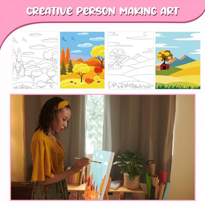 Sherr 75 Pcs 15 Set Sceneries Pre Drawn Canvas Kit for Painting Craft Sip and Paint Kit for Adults Summer Pre Printed Canvas Painting Favor for Virtual DIY Birthday Gifts Adult's Date Party - style: Sceneries