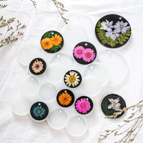 YODOYO 31-Cavity Silicone Resin Mold Set, Flat Circle, Square and Oval Keychain Molds, Round Earring with Hole and Jewelry Casting Molds for Epoxy Resin, DIY Pendant, Necklace, Pet Tag Mould