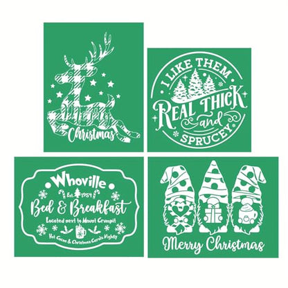 4PCS Christmas Self-Adhesive Silk Screen Stencils,Christmas Tree Screen Printing Stencils for Craft Xmas Chalk Stencil Transfers Reusable Stencils for Painting on Wood T-Shirt Fabric Card - color: 4pcs Christmas stencils