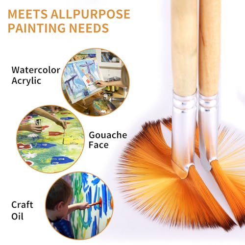 Prasacco 5 Pieces Fan Brush for Painting, Oil Acrylic Paint Brushes Artist Fan Brushes Nylon Hair Long Wood Handle Painting Brush for Acrylic Watercolor Oil Gouche Painting (2/4/6/8/10#) - color: Light Brown