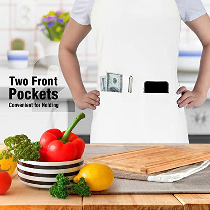 4 Packs Chef Apron, Waterproof Apron, Adjustable Aprons with 2 Pockets for Men Women, Professional Aprons for Kitchen Cooking Gardening Painting Baking Restaurant (White) - color: White
