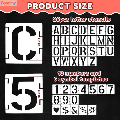 8 Inch 42 Pcs Reusable Letter Number Symbol Stencils, Plastic Painting Templates for Wood Wall Fabric Rock Chalkboard Signage School Door Porch DIY Art Craft Decoration Projects - size: 8 inch（White）