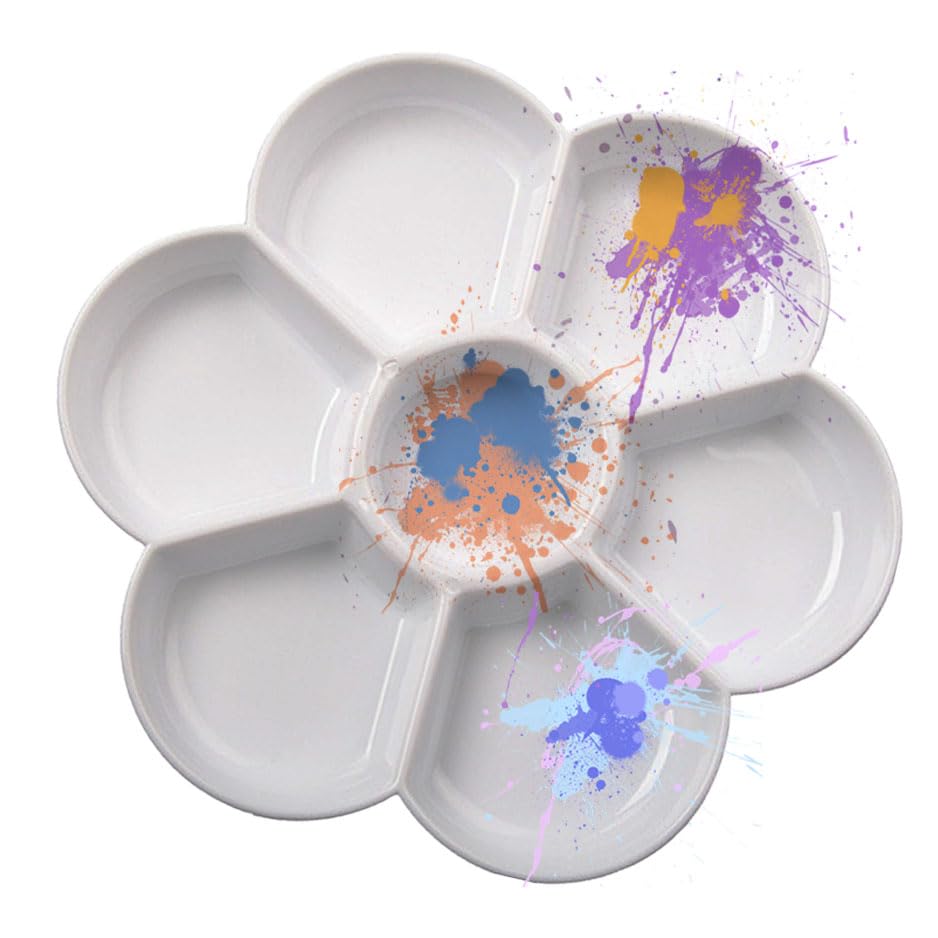 7-Well Flower Mixing White Ceramic Artist Paint Palette Tray for Watercolor Gouache Acrylic Oil Paintin (3")