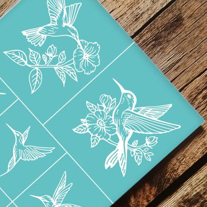 2 Sheets Hummingbird Silkscreen Stencil, Bird Flower Painting Stencils Templates Reusable Self-Adhesive Silk Screen Printing for Wall Border Wood Fabric Home Craft Decor - style: Hummingbird