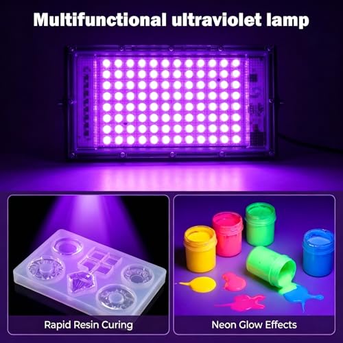 Feghezja UV Light for Resin, Portable UV Black Light, 100W Fast 3D Printer Curing UV Lamp, Jewelry Making Supplies for Resin UV, DIY Craft, Glow Party, Fluorescent Poster, Halloween, Body Paint - size: 100W