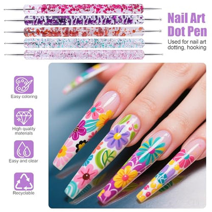 Artdone 38Pcs Nail Striping Tape Lines Kit With Nail Art Pens Dotting Tools And Liner Brushes For Gel Polish Small Detail Drawing Design Paint - color: 38Pcs Color Set
