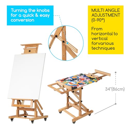 MEEDEN Movable Large H-Frame Painting Easel - Artist Studio Easel - Heavy Duty Art Easel Stand for Adults, Solid Beech Wood Easels, Holds Canvas Art Up to 78.7" High - color: Natural