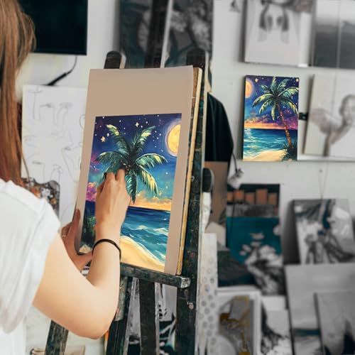 VALLSIP 2Pack Paint and Sip Canvas Painting Kit Pre Drawn Canvas for Painting for Adults Stretched Canvas Couples Games Date Night Anniversary Paint Party Supplies Favor Moonlit Night Easel