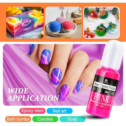 Neon Pigment Paste, 12 Colors Pigment Paste for Epoxy Resin, Opaque Resin Dye, Vibrant Color Easily Mix for Making Jewelry, Bath Bombs, Soap, Candles, Nail Art, Christmas Coasters Adult Hobby